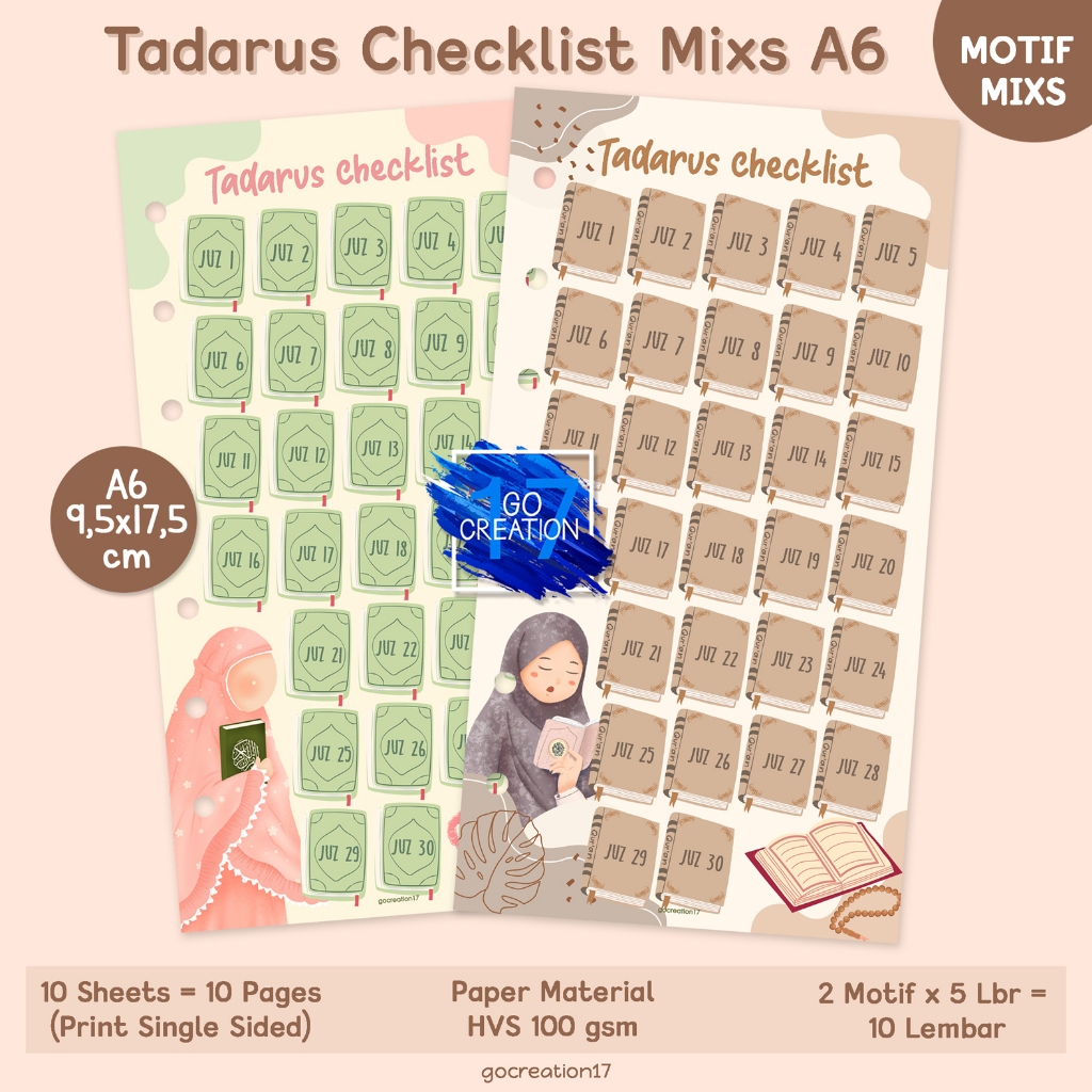 

Buku Planner Refill Kertas Isi Binder Tadarus Checklist 30 Juz Quran Motif Premium A6