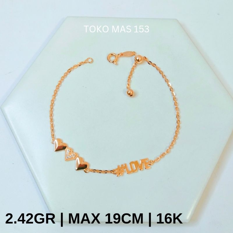 WAJIB TANYA STOK Realpict Gelang Rantai Serut Love Love Emas Asli Kadar 375