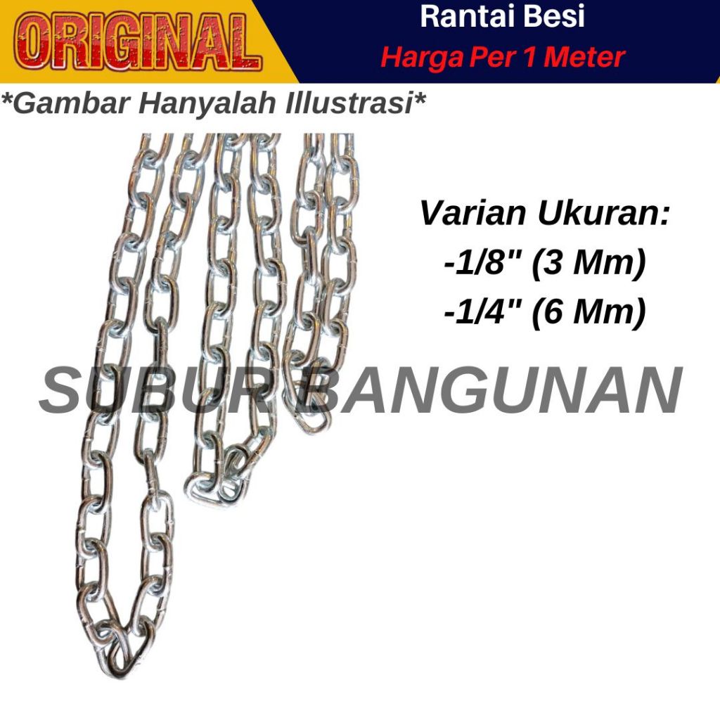 Rantai Besi/ Rantai Pagar Portal Gembok Motor Kuat Galvanized 1 Meter