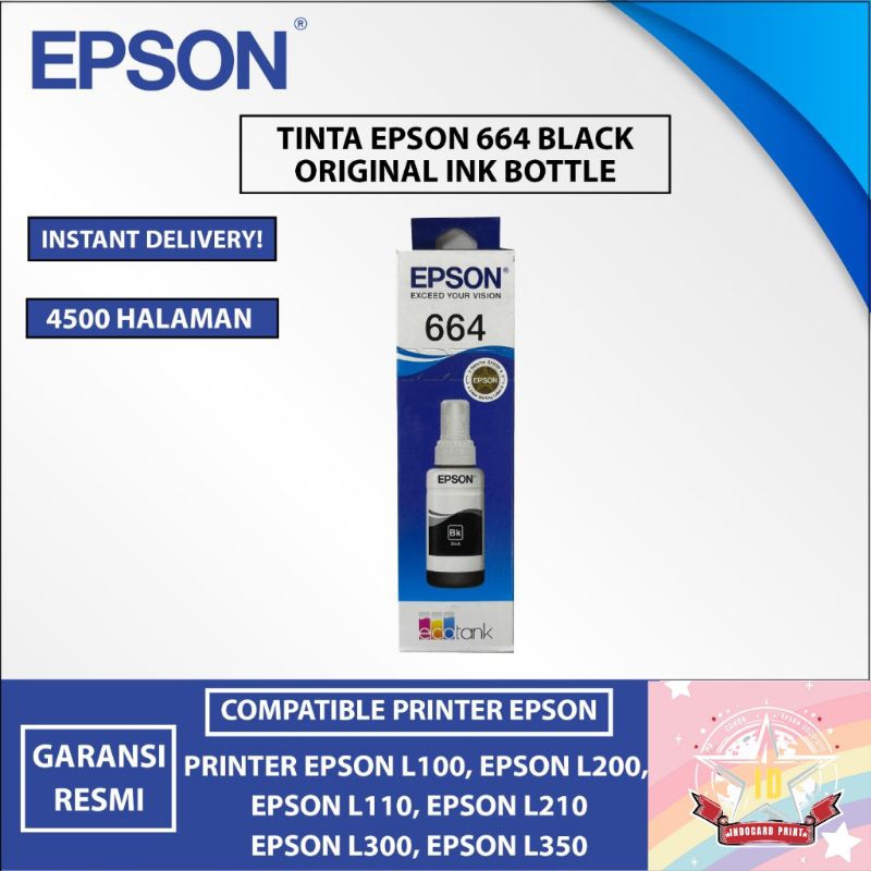 Tinta Epson 664 Black Tinta Epson Original L100, L200, L110, L220, L300, L350