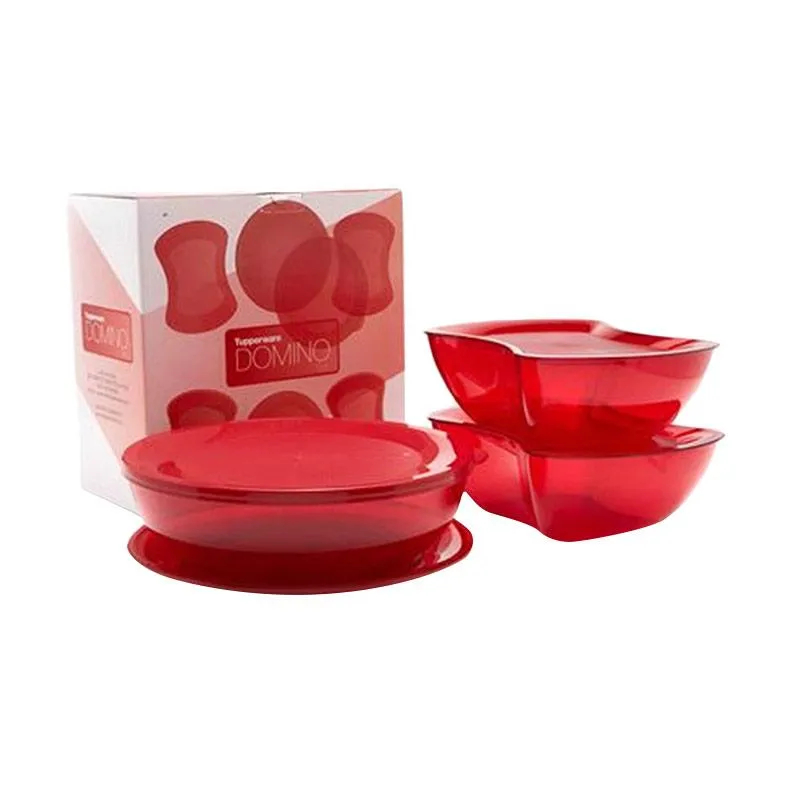 tupperware domino set merah - wadah makanan - display lauk salad