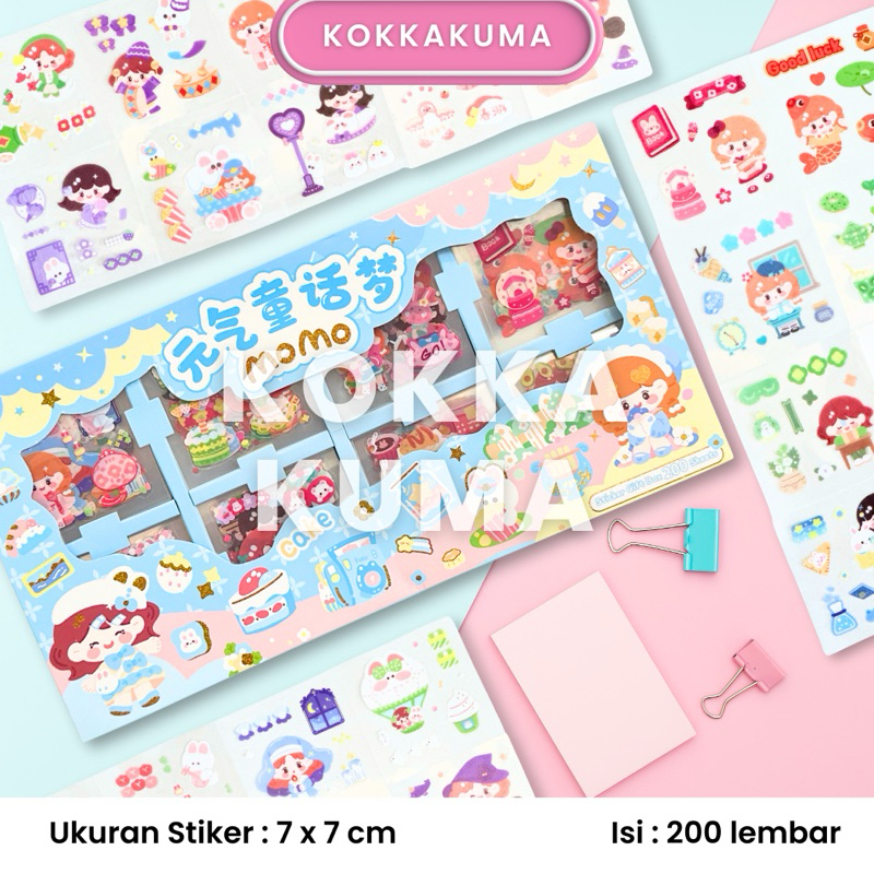 

( KKM ) MOMO AESTHETIC Sticker isi 200 Lembar Box Besar Stiker Waterproof Kisscut