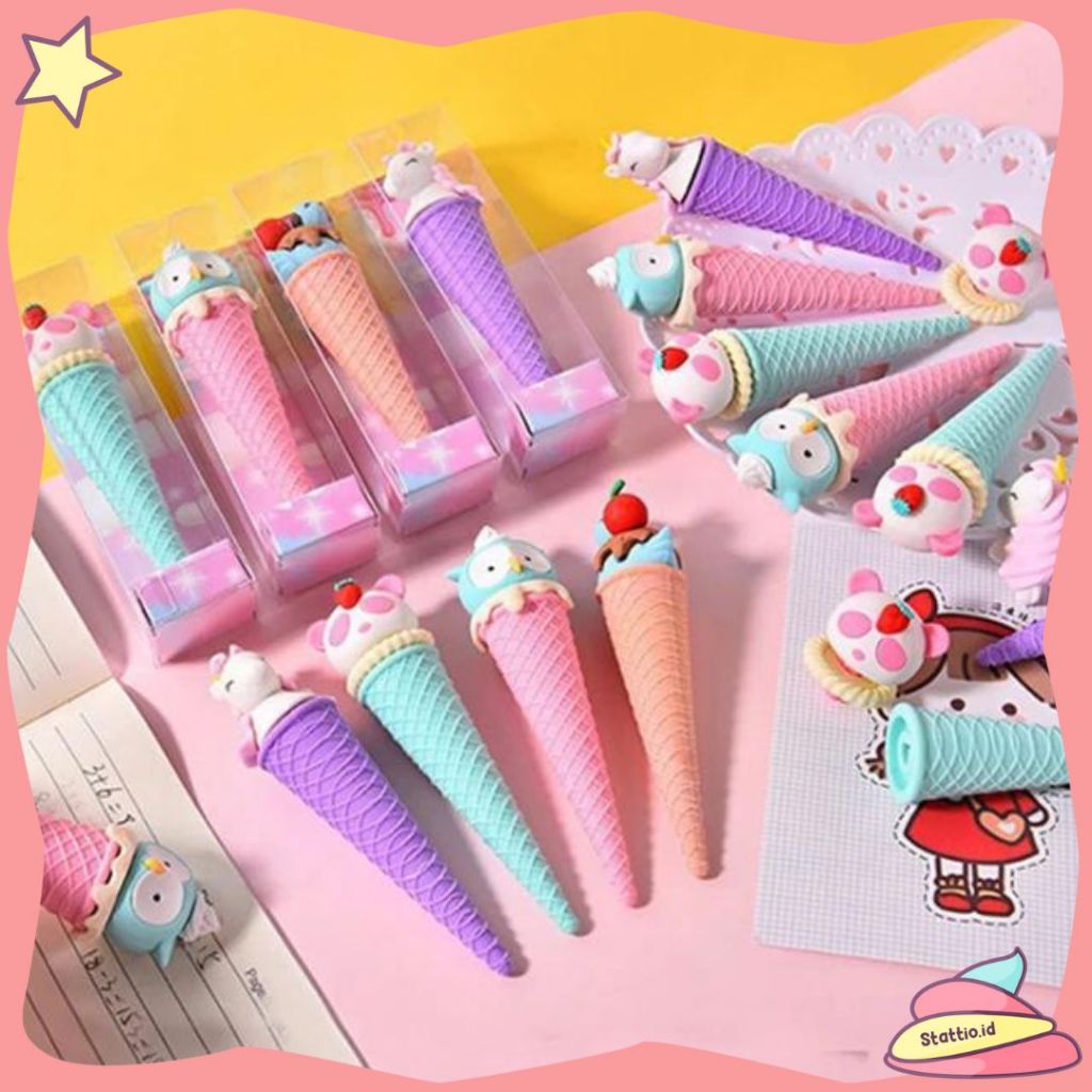 

Penghapus Qi Hao Ice Cream Eraser Setip Stip Hapusan Pensil Karakter Ice Cream Unicorn