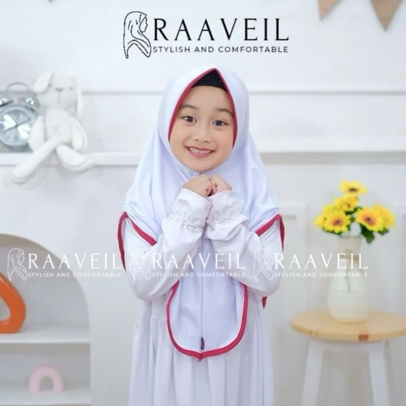 Jilbab Anak Sekolah SERUT PINGUIN Putih list/variasi 6-10 Tahun Kerudung Anak perempuan Hijab instan