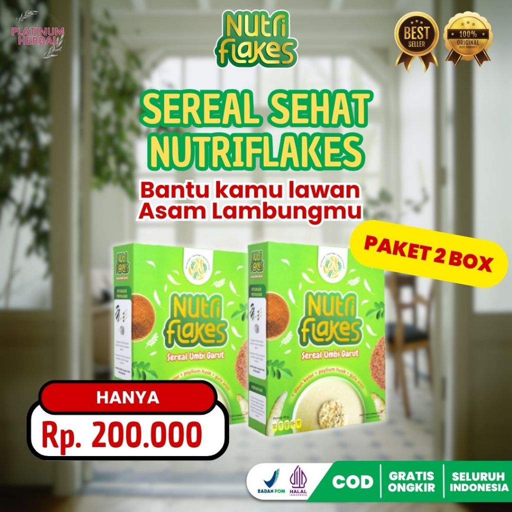 

Paket 2 Box - NutriFlakes Sereal Sehat dan Herbal Membantu Mengatasi Asam Lambung dan Lainnya