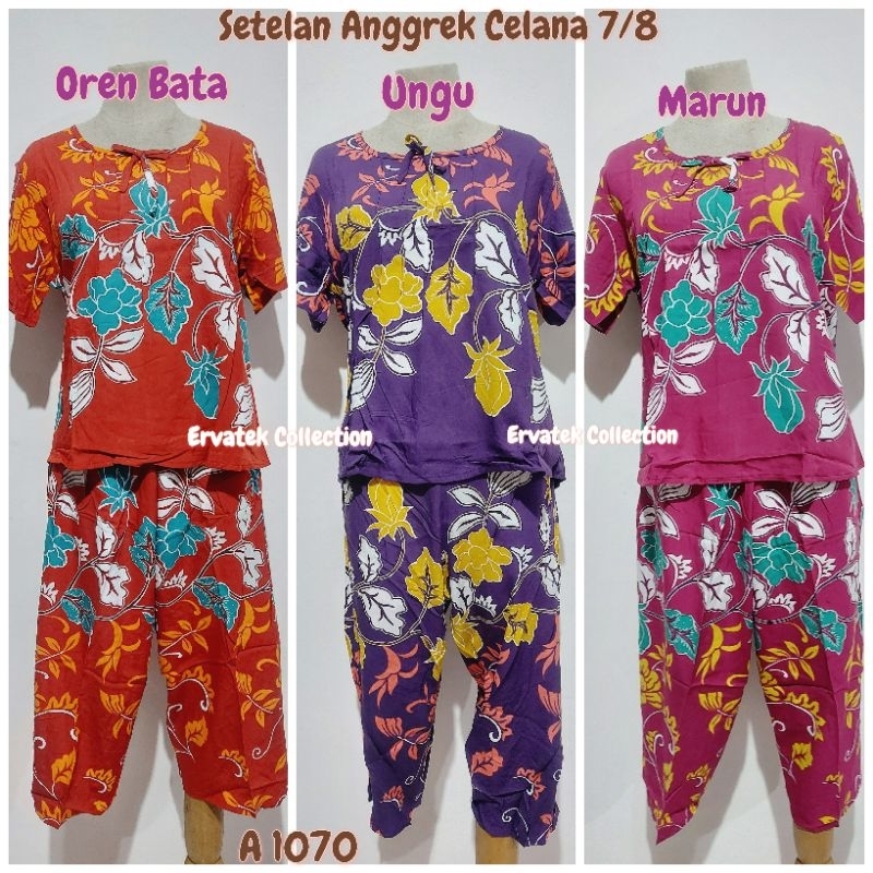 Setelan Batik Anggrek A 1070 Model Ploy Celana 7/8 / Baju Tidur Piyama Batik Halus Cantik