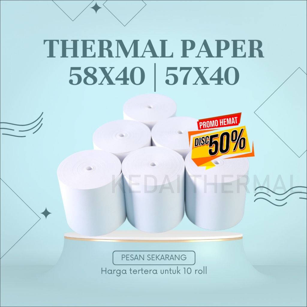 

10 ROLL KERTAS THERMAL STRUK KASIR / PPOB PAPER ROLL 58X40 / 57X40 CORELESS TERMAL POS RECEIPT MINI PRINTER BLUETOOTH 58MM 58X40MM 57X40MM PANDA VSC EPPOS IWARE CORELESS TANPA CORE