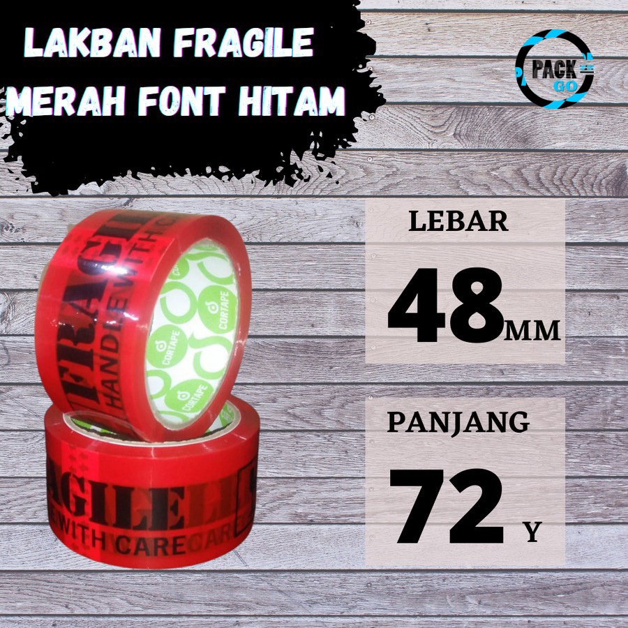 Lakban Isolasi Cortape Fragile Handle With Care MERAH FONT HITAM 48 mm 48mm