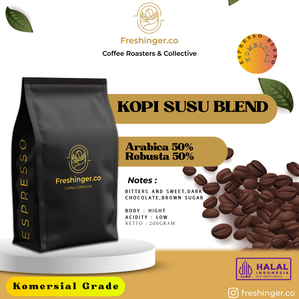 

KOPI SUSU BLEND 50:50 ARABIKA ROBUSTA (BIJI/BUBUK) 200gram