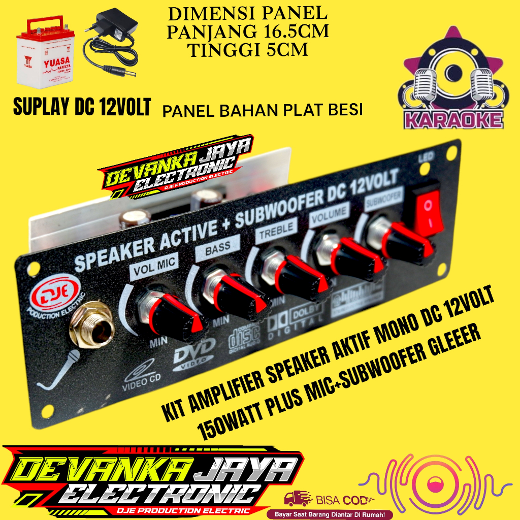 Kit Power Amplifier Mono 150WATT DC 12Volt Subwoofer Plus Mic Karaoke