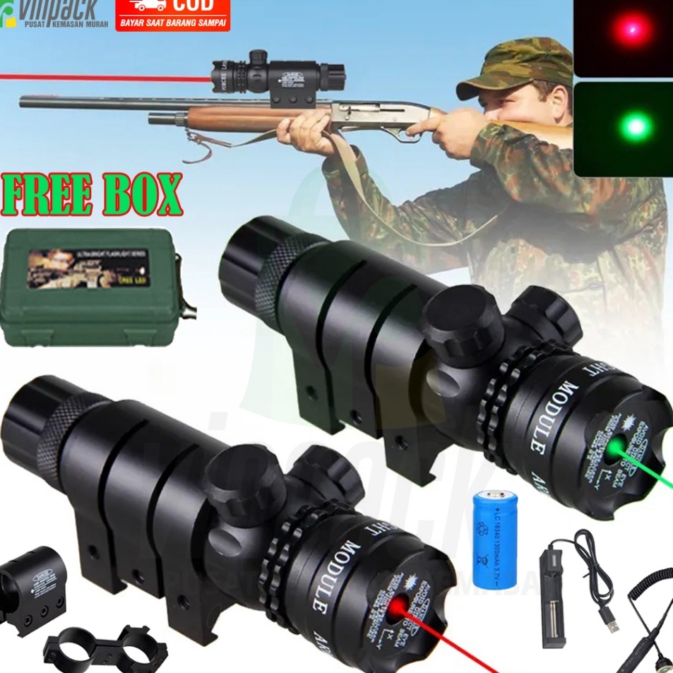 Sekarang Meriah  Laser Senapan Nyala Hijau dan Merah Scope Siang Malam Fullset Laser Scope Pointer B