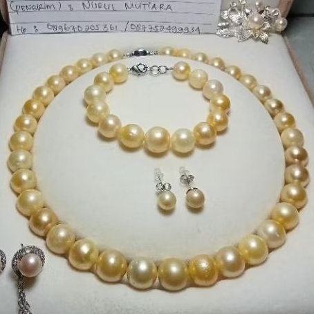 PROMO RAMADHAN set full mutiara air laut gold semping gold muda gelang mutiara air laut gold kalung 