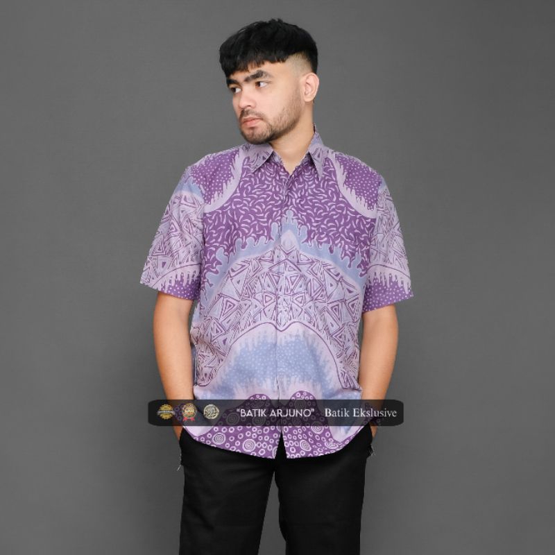 TARO LILAC KEMEJA BATIK PRIA LAPIS FURING LENGAN PENDEK PANJANG BATIK MODERN