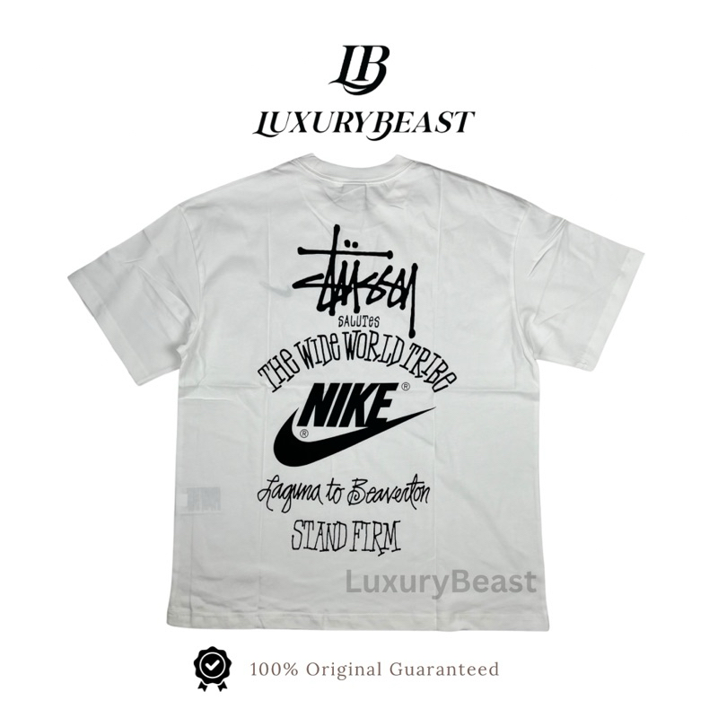 Stussy X Nike The Wide World Tribe T-Shirt White 100% Original authentic