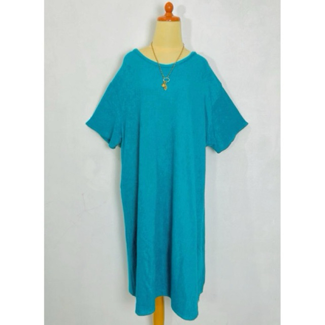 Dress BKK casual model plus size big size oversize basic bahan rajut premium warna hijau tosca green