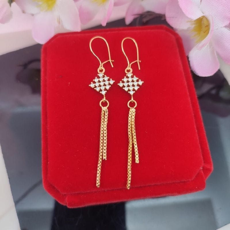 anting gipsi xuping jepit panjang lapis emas anti karet