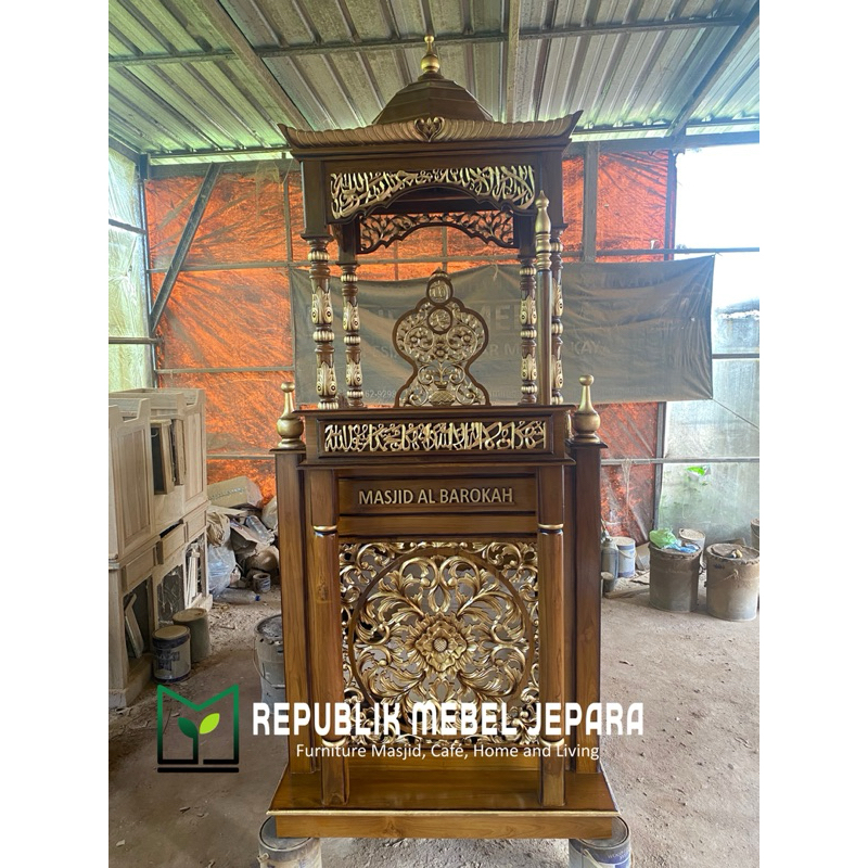 mimbar masjid kubah pintu samping kayu jati grade A