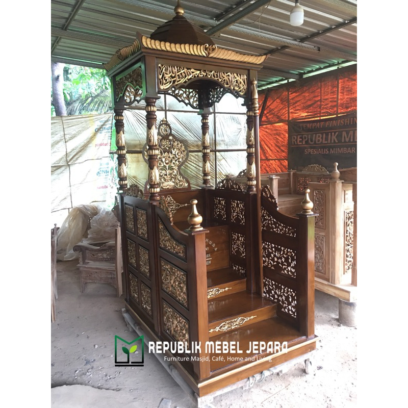 Mimbar Masjid pintu depan Kayu Jati Grade A