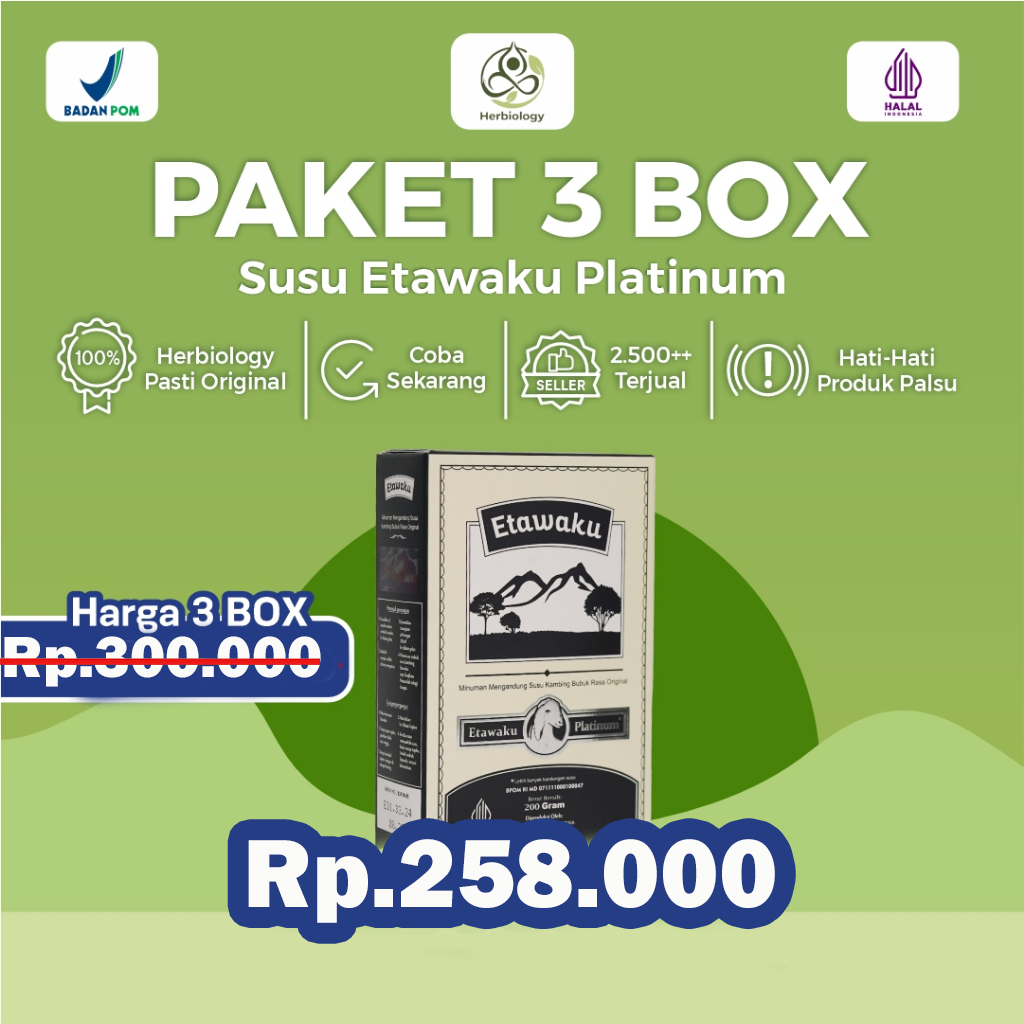 

Paket 3 Box Etawaku Platinum : Dukungan Optimal untuk Kesehatan Pernapasan Isi 200 Gram