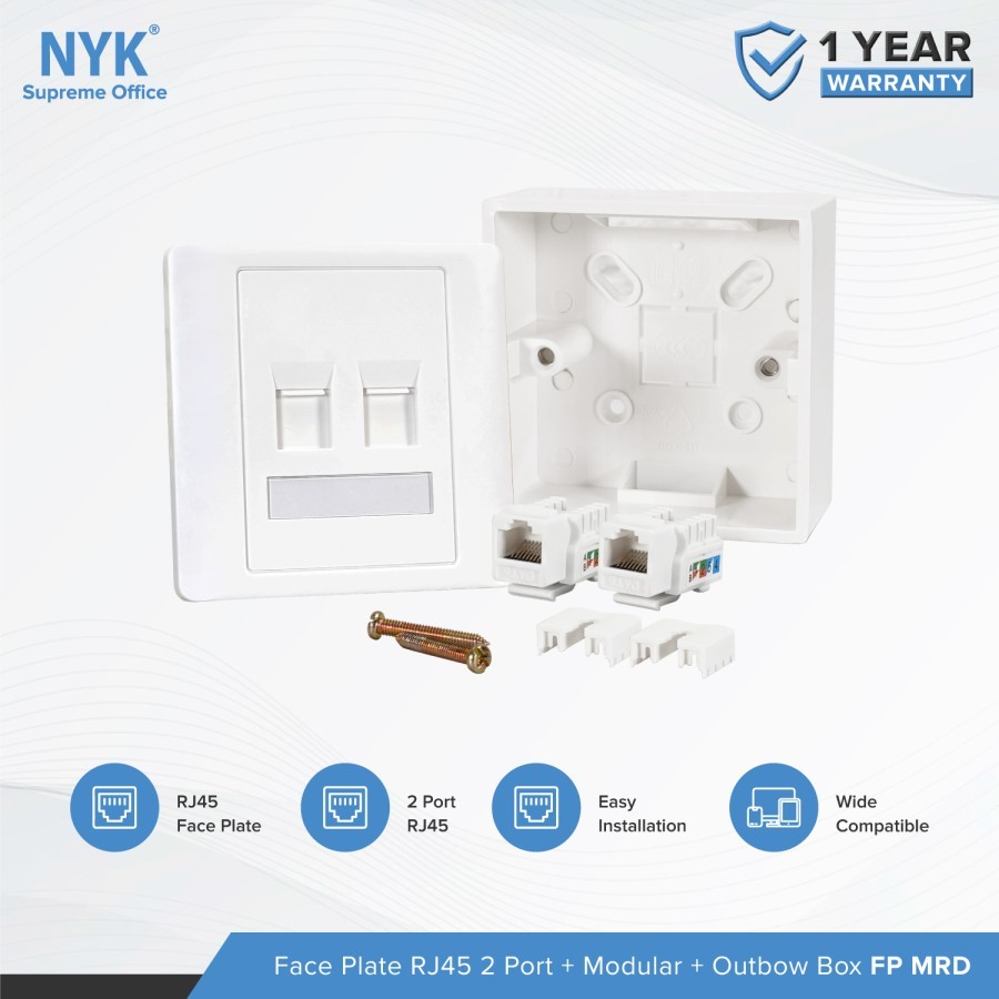 Faceplate 2 PORT RJ45 NYK Modular Wall Outbow Box