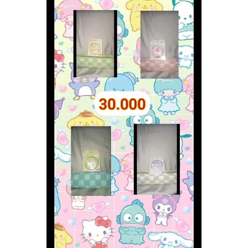 

tempat pensil kotak kotak warni warni dan gantungan kunci notebook sanrio