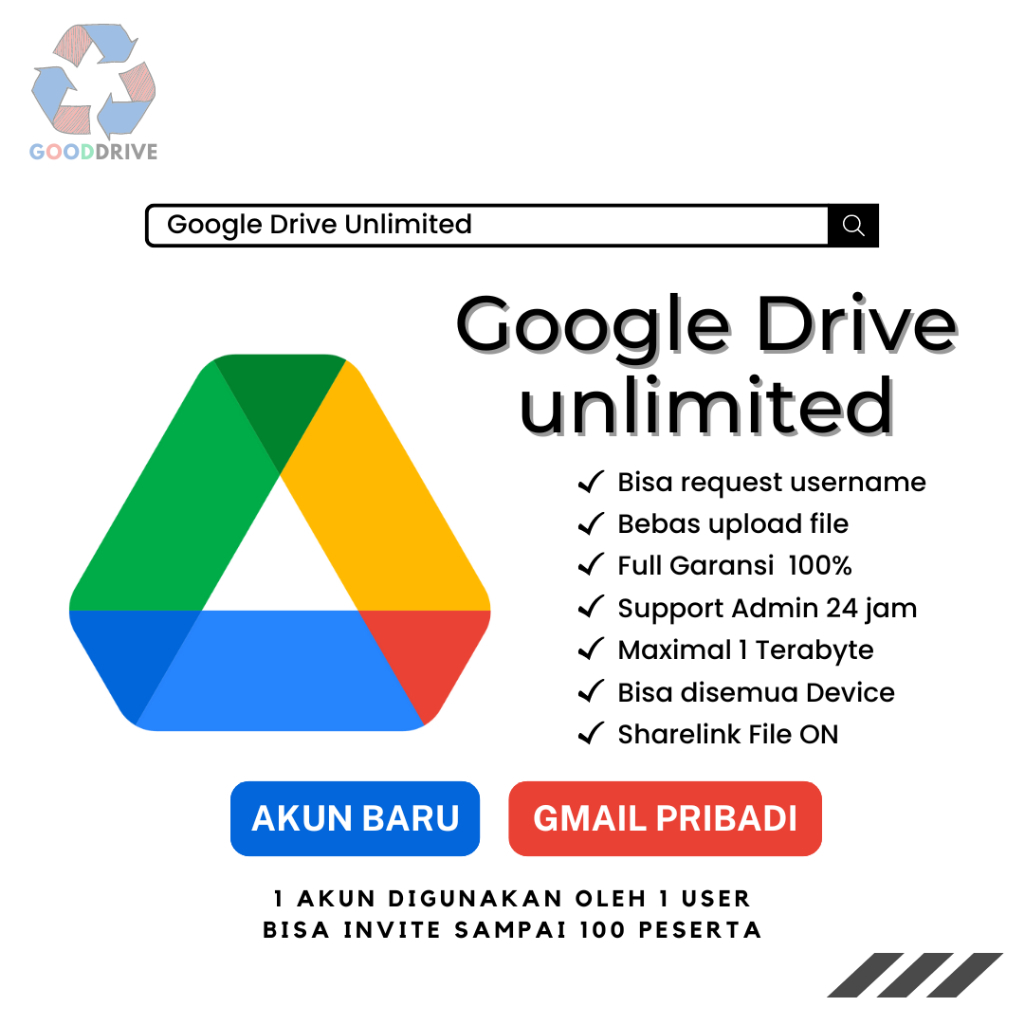 Google Drive Unlimited Storage Lifetime Bergaransi Resmi Gdrive