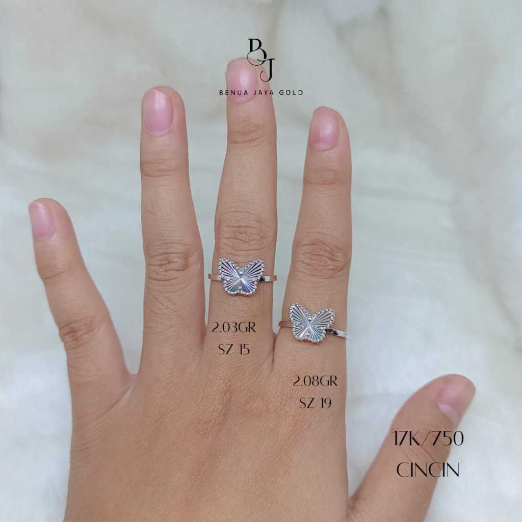 Cincin Kupu Kupu Hologram Emas Putih 17K/750
