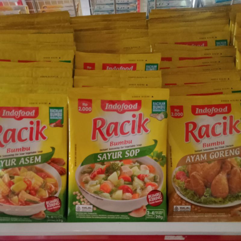 

Bumbu racik indofood 20 gr racik sayur asem racik sayur sop racik ayam goreng racik tempe goreng racik ikan goreng