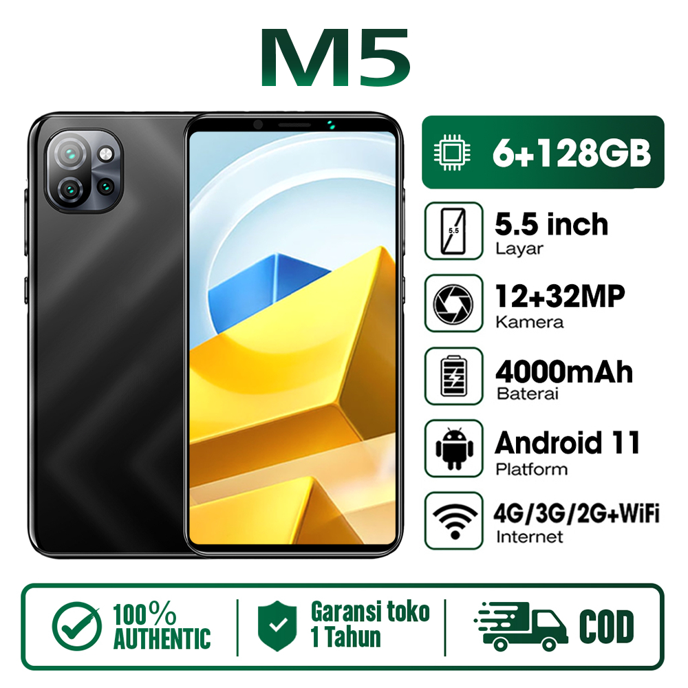 Smartphone baru M5 Ram 6+128GB hp Android 4G 12+32MP KAMERA Dual SIM Dual Standby handphone murah 50