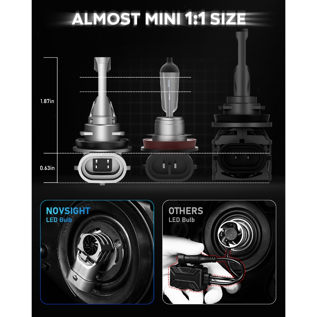 NEW STOCK Novsight N63 Lampu Depan Mobil LED 90W 20000LM H4 H11 6500K Bohlam Lampu Depan Mobil **