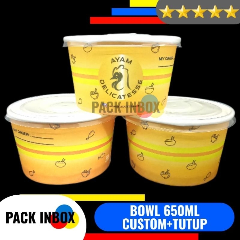 CETAK PAPER BOWL 650ML DAN TUTUP SABLON PRINT BOWL 650 ML DAN TUTUP CUSTOM SABLON BOWL 650ML