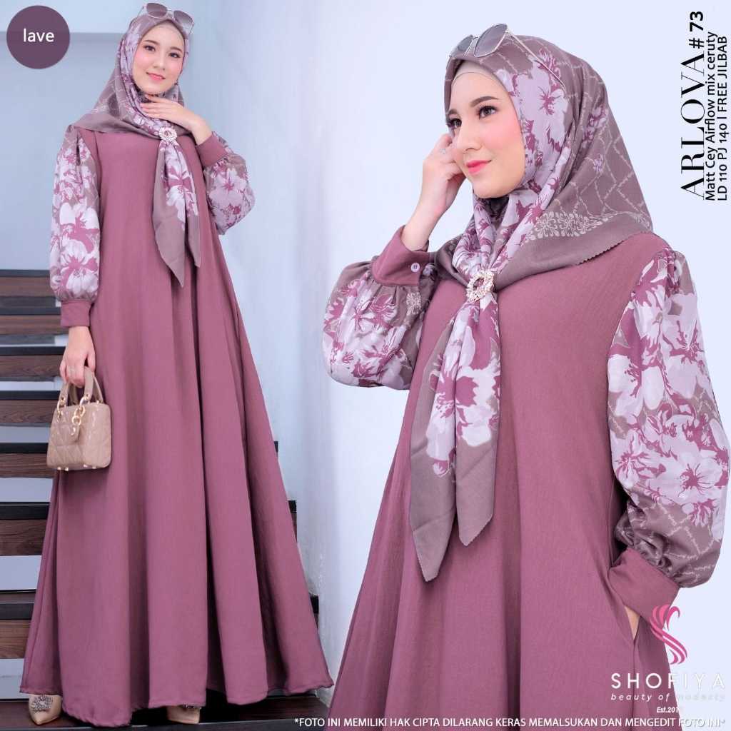 Arlova Gamis Musim Polos Set Jilbab Hijab Kerudung Seragam PKK Pengajian Busui