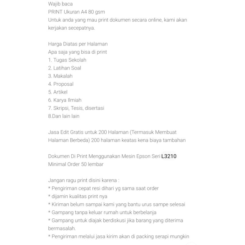 Jasa Print Online Hitam & Warna Kertas A4