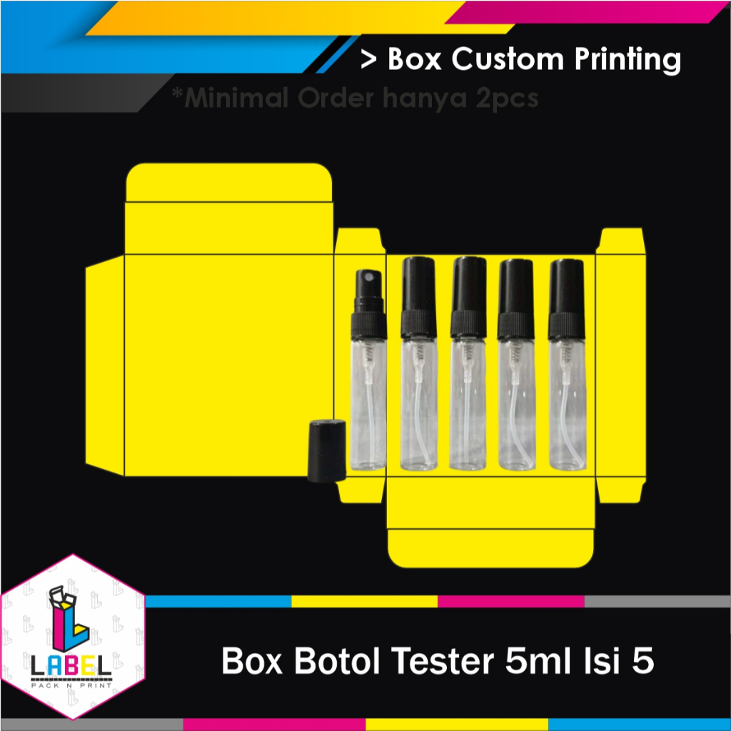 

Dus kemasan / Box Botol Tester isi 5pcs Custom Desain Fullprint