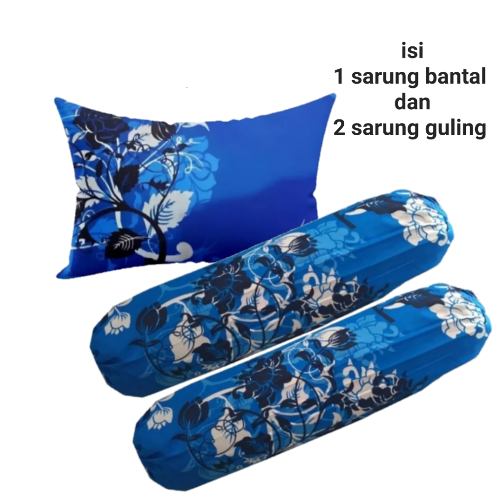 sarung bantal dan guling motif bunga biru/manohara