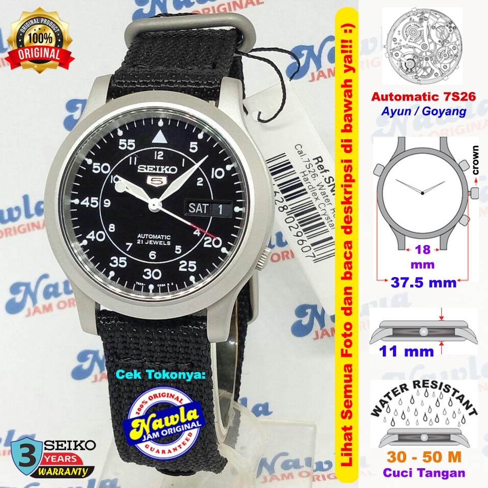 Seiko 5 SNK809K2 Automatic Black Nylon Strap - Jam Tangan Pria SNK809