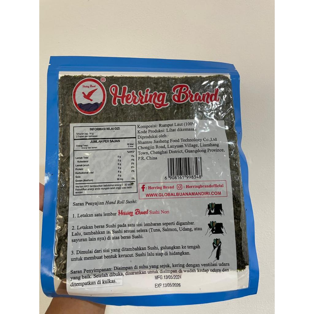 

NORI HERRINGS BRAND 10 SHEET/SUSHI NORI 10 LEMBAR HALAL KIMBAP DRIED SEAWEED
