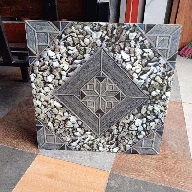 Keramik lantai 50x50 kasar dekor garasi kansas grey