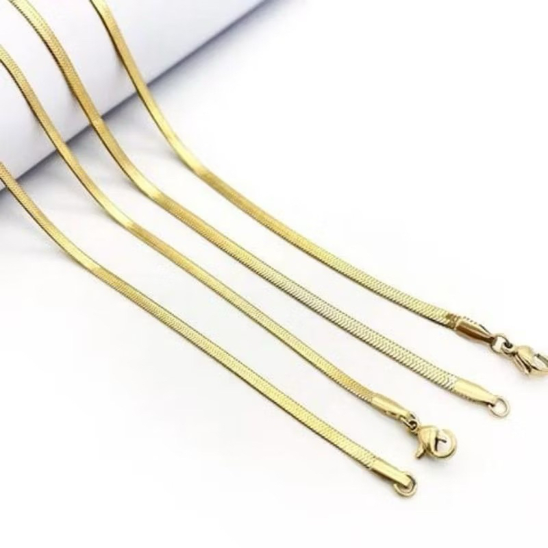 kalung emas titanium pria wanita model gepeng terbaru