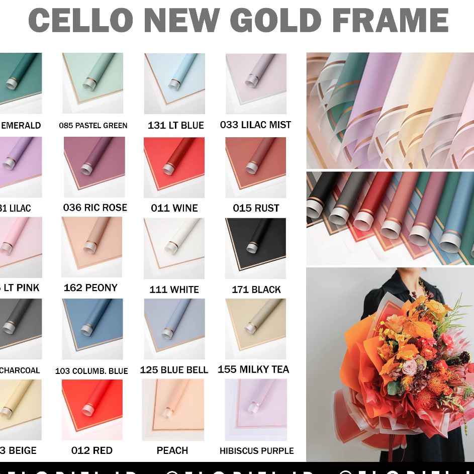 

Gratis Packing 2 lembar Cellophane Kertas Buket New Frame Gold Flower Wrapping