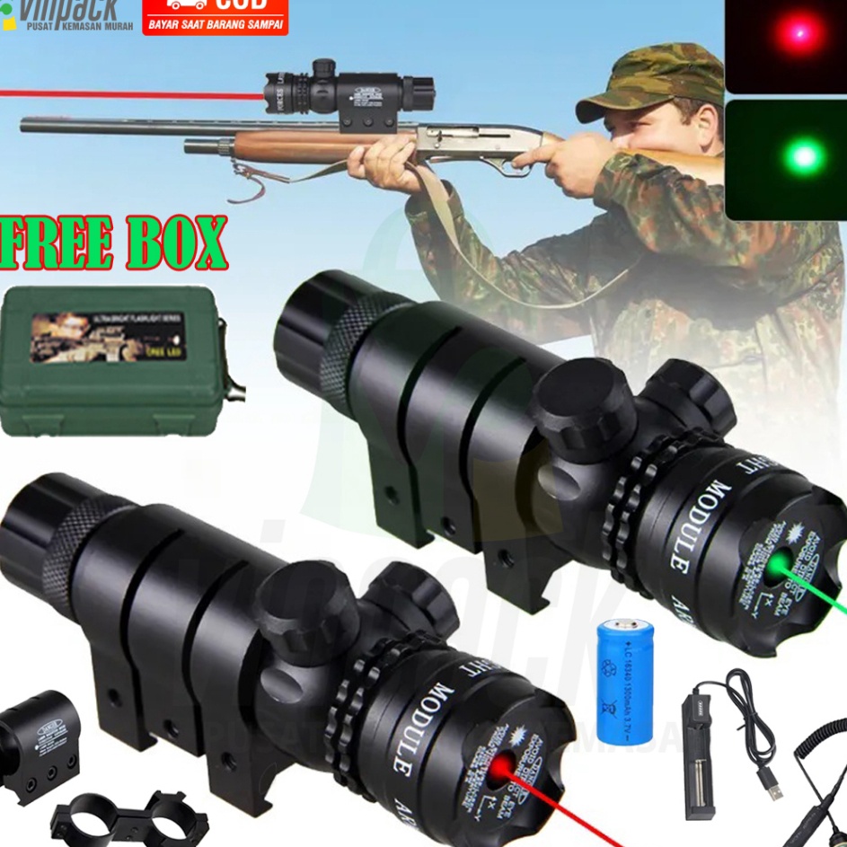 Murah Populer  Laser Senapan Nyala Hijau dan Merah Scope Siang Malam Fullset Laser Scope Pointer Ber