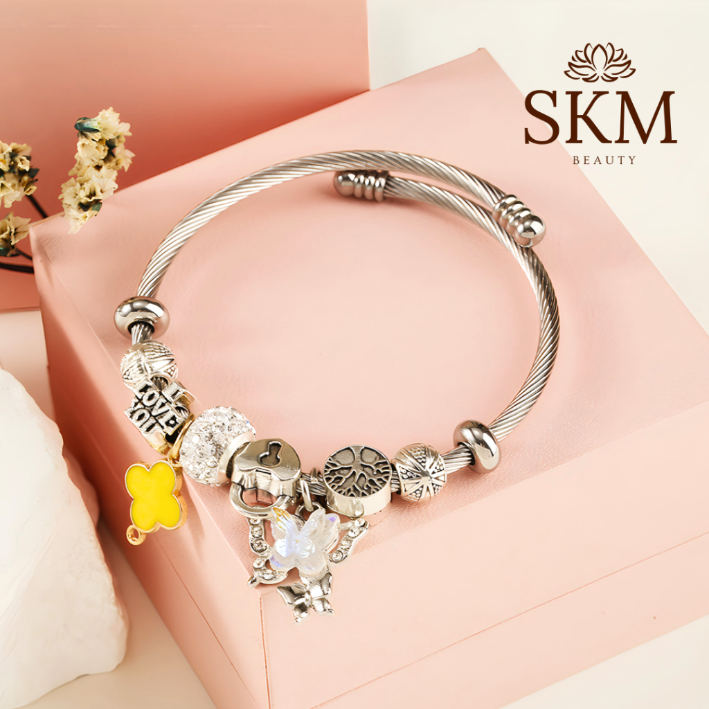 Gelang Pandora Charm Bracelet Pandora Elastis Gelang Manik-Manik Wanita