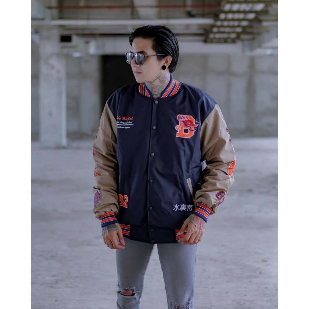 Jaket Bomber Parasut - Jaket Baseball Pria Bordir Japan Hustle Series The Bojiel