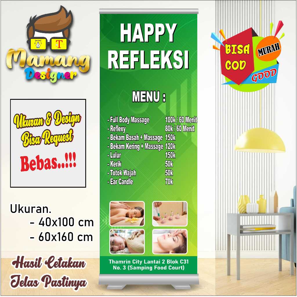 Cetak Spanduk Banner Jasa Pijat dan Bekam Warna Hijau bb