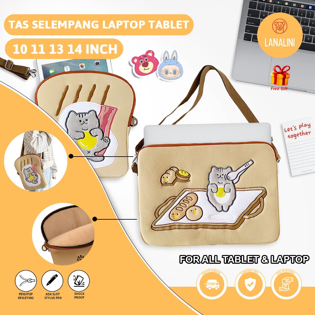 Tas Selempang Laptop 2 in 1 Sleeve Pouch Slingbag Puffy Sarung Bag Case IPad Tab Tablet Macbook Air 