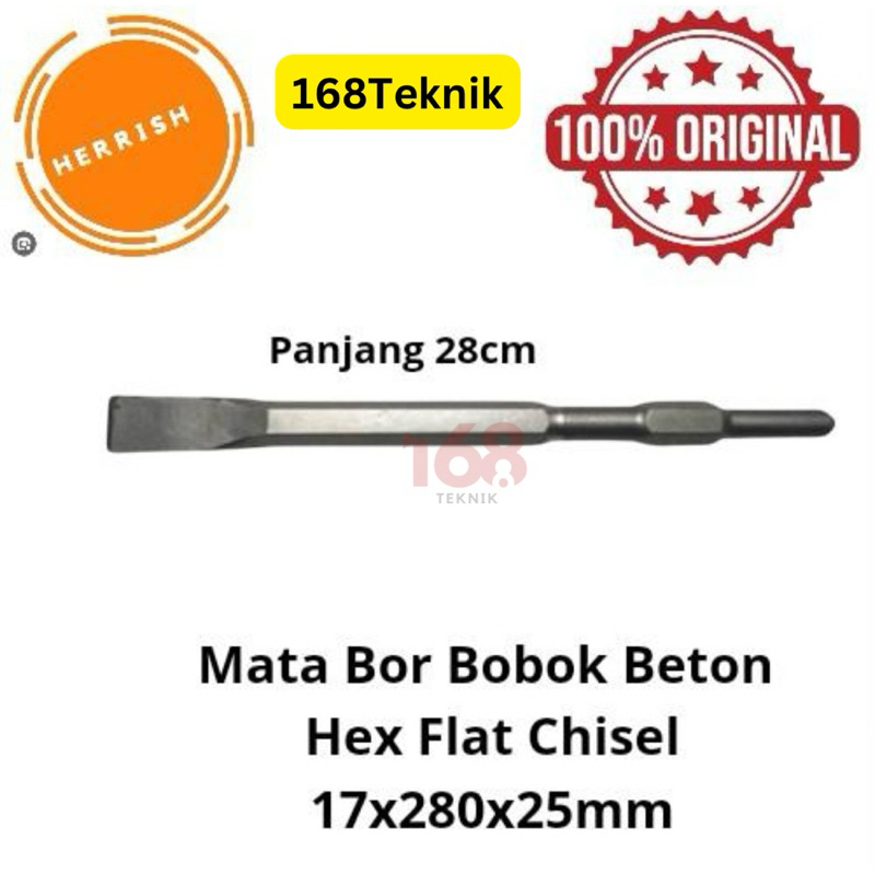 168Teknik Mata Bor Bobok Beton 17x280x25mm HERRISH 100% ORIGINAL/Mata Bor Flat Chisel (Gepeng) 17X28