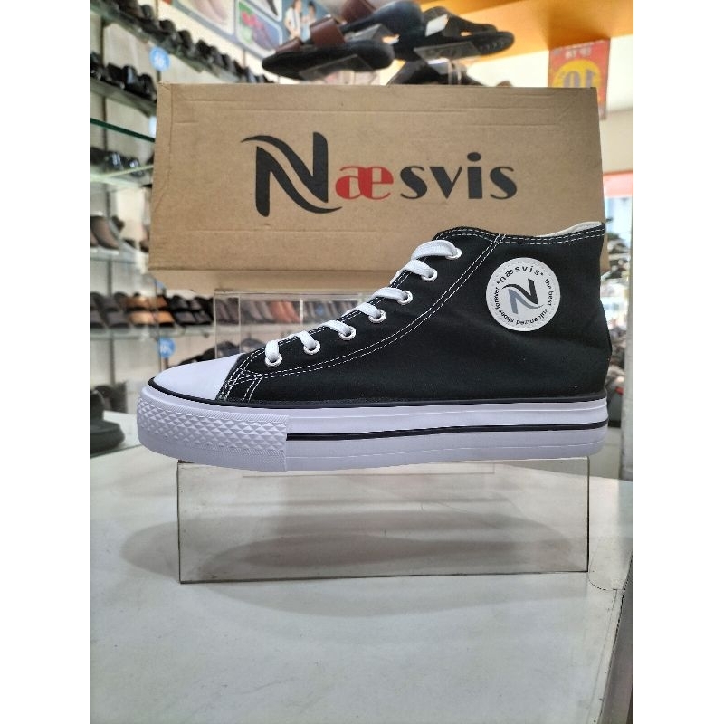 Sepatu sekolah warior Naesvis tinggi hitam/putih
