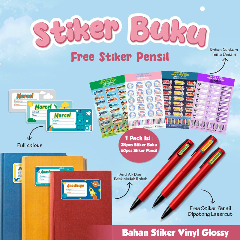 

STIKER NAMA / LABEL NAMA / BOOK LABEL & PENCIL LABEL / STIKER BUKU CUSTOM / STIKER IDENTITAS BUKU