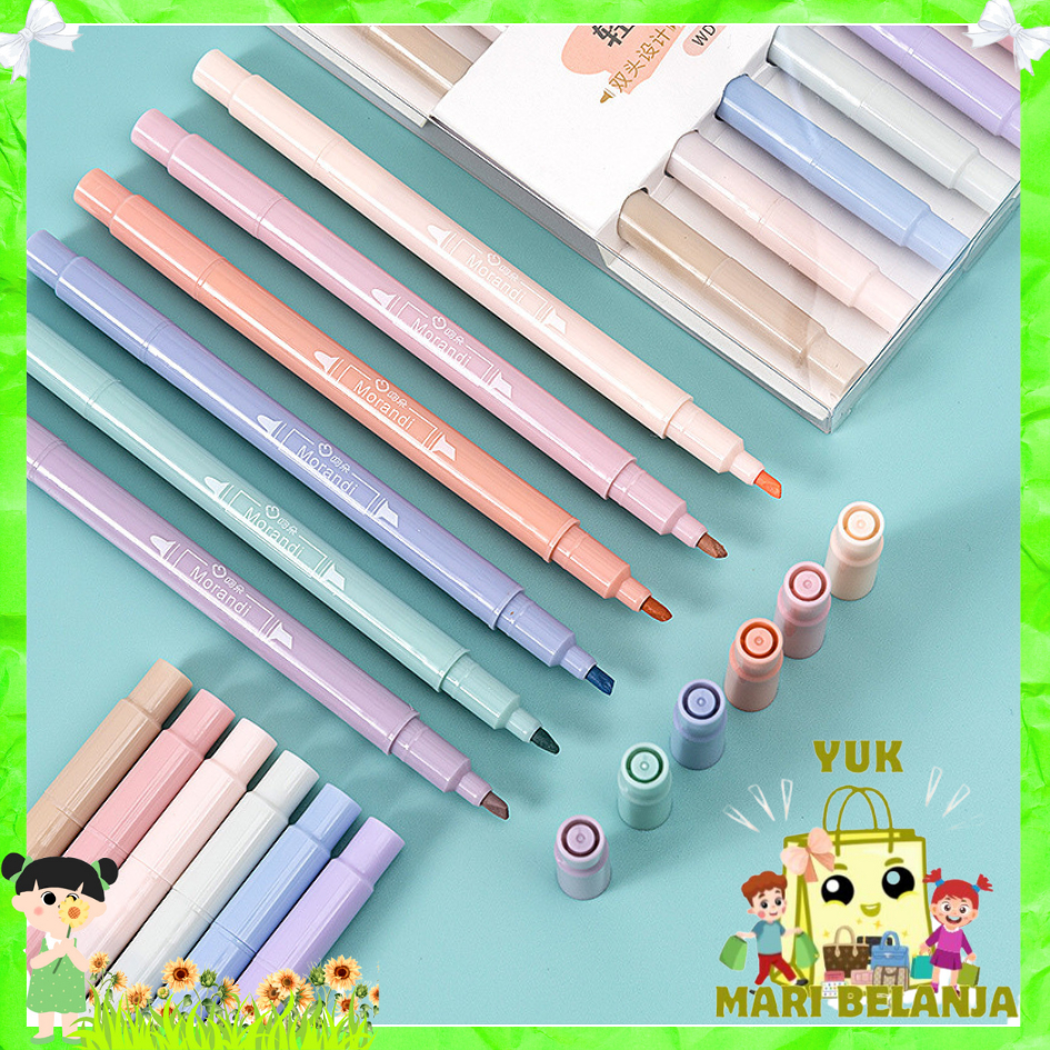 

YMB - 1Set Highlighter Dua Sisi Warna pastel 6 Pcs Spidol Warna Double Side Two head Pen Diary Marker Stationery Lucu Unik Penanda Buku Warna Warni Pena Kepala Ganda Ujung Lembut