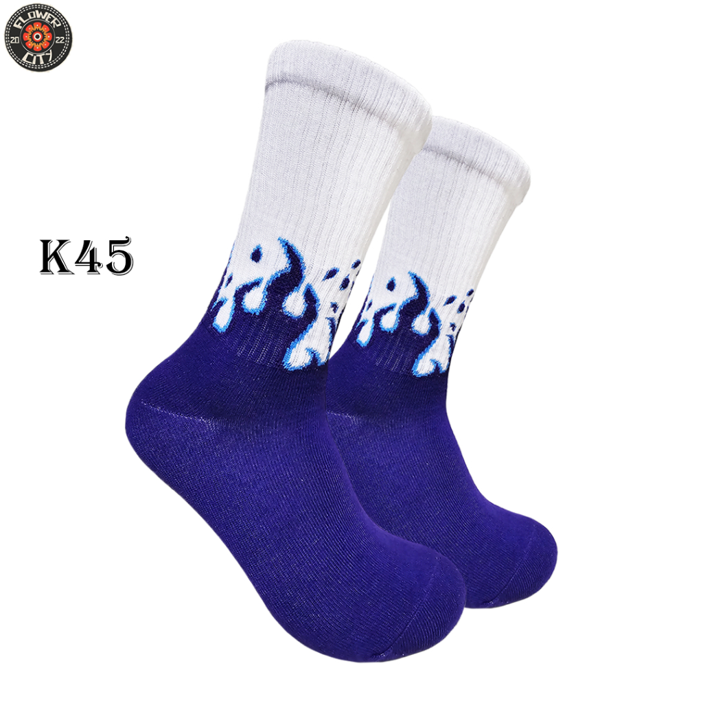 Kaos Kaki Oldschool Motif Flame Api Ungu Outline Biru - Karakter - (FC) No. K45